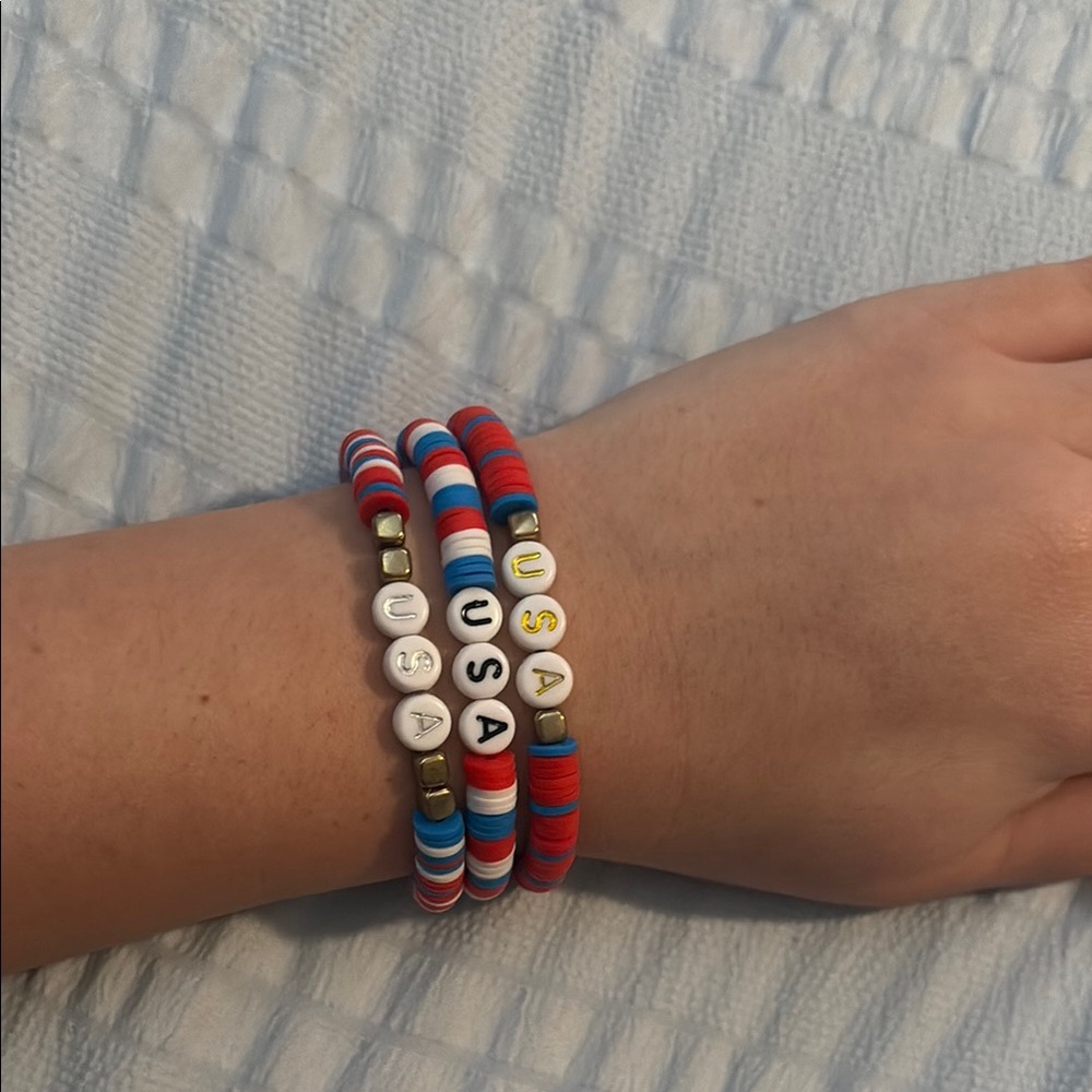 USA Kids Beaded Bracelet Set - Red, Blue, White